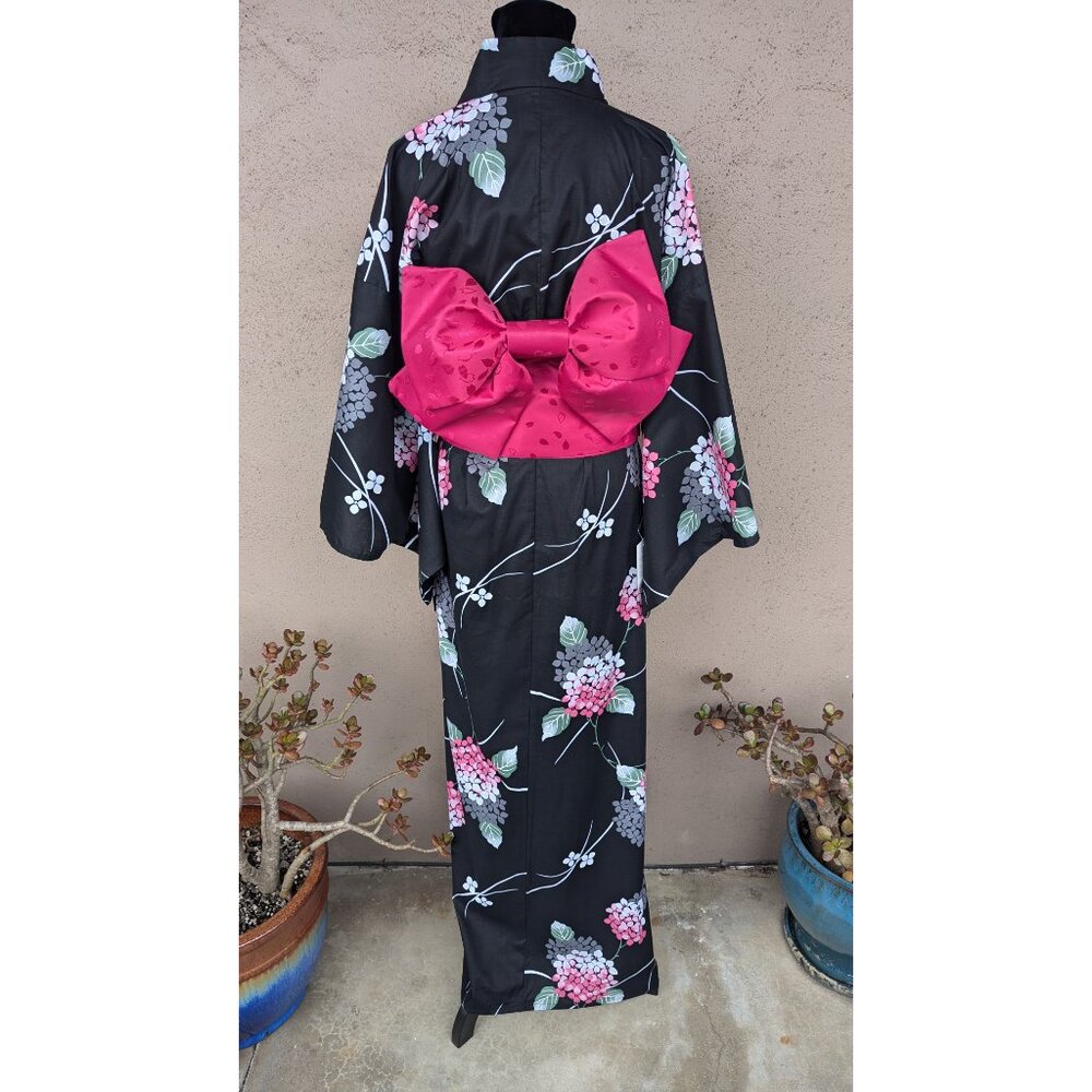 💜NWT Floral Cotton Kimono Set with Cherry Blossom Obi & Accessories - Picture 2 of 13
